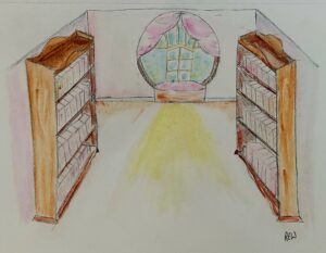 Study with secret entrance from Finding Our Way by Rachel Wood